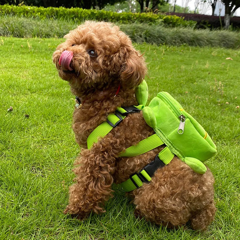 Turtle-shaped velvet dog backpack harness with metal zipper for small pets