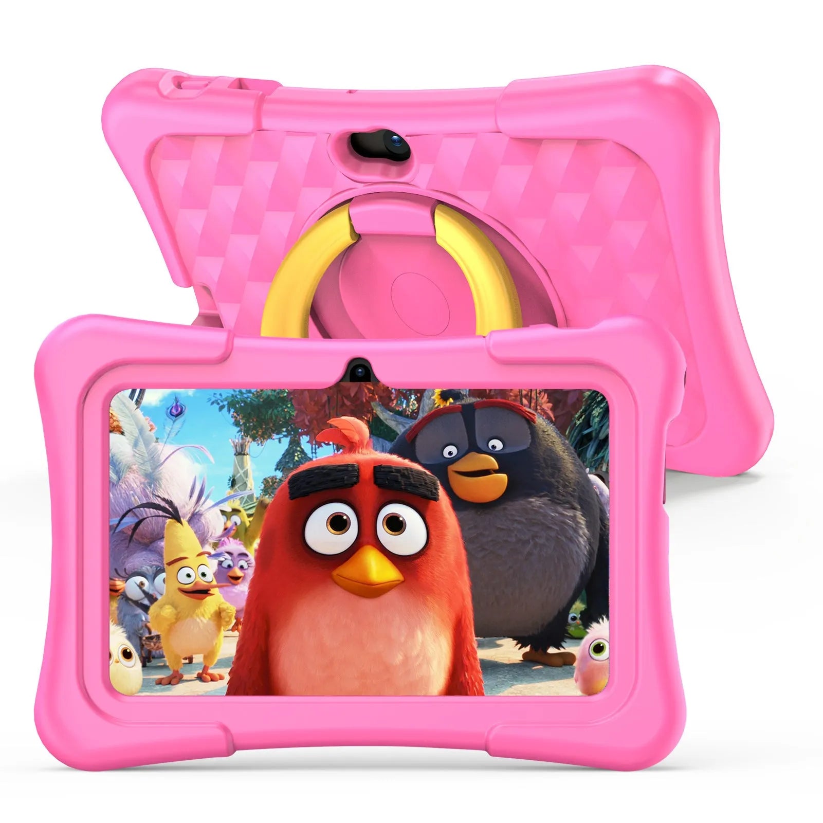 7-inch children's educational tablet with silicone protective cover and rotating handle bracket in pink or blue