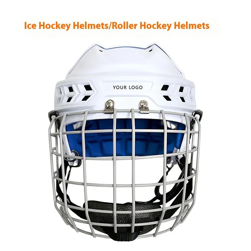 Ice hockey helmet with carbon steel face mask for winter sports head protection