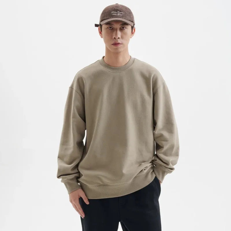 Men's cotton pullover hoodie with fleece lining and inner hood, loose fit, solid colour, sizes S to 3XL