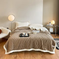 Polyester thermal flannel blanket in tea green colour showing textured surface and modern simple design