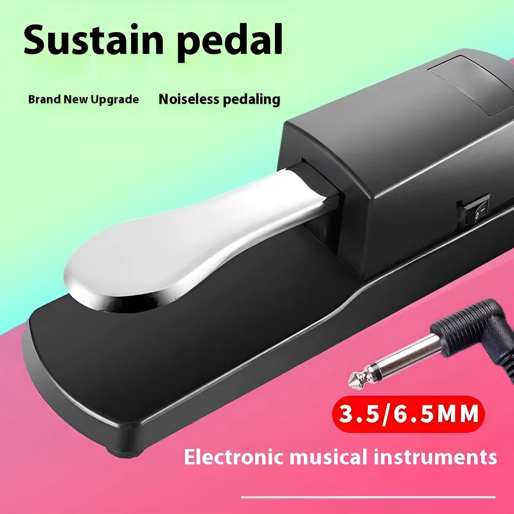 Universal electronic keyboard single leg sustain pedal made from black ABS plastic with non-slip rubber base