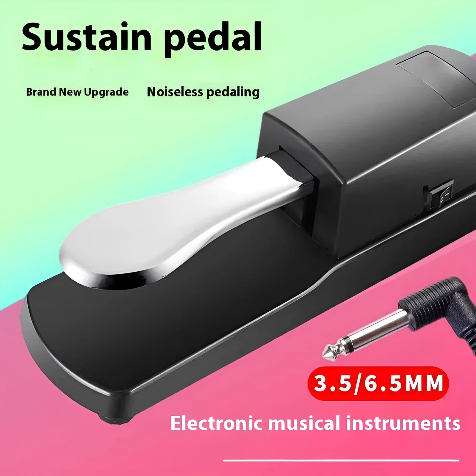 Universal electronic keyboard single leg sustain pedal made from black ABS plastic with non-slip rubber base