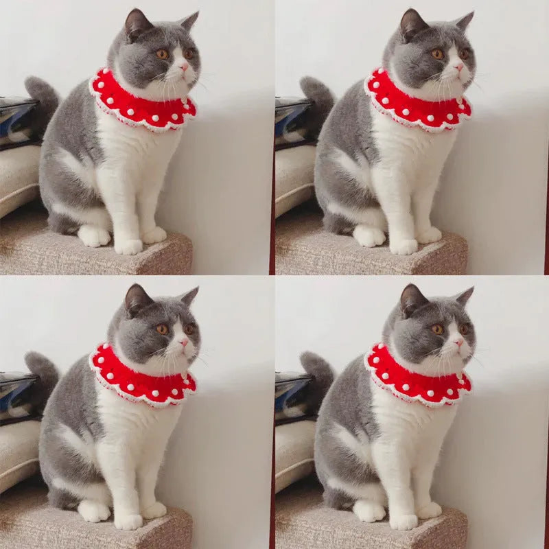 Knitted milk cotton pet collar with cartoon pattern in various colours and sizes for small animals.