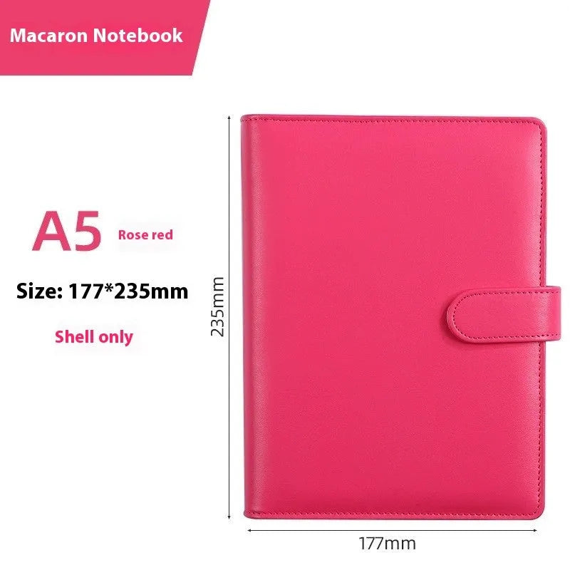 A5 solid colour PU leather notebook shell with zipper closure shown in pink