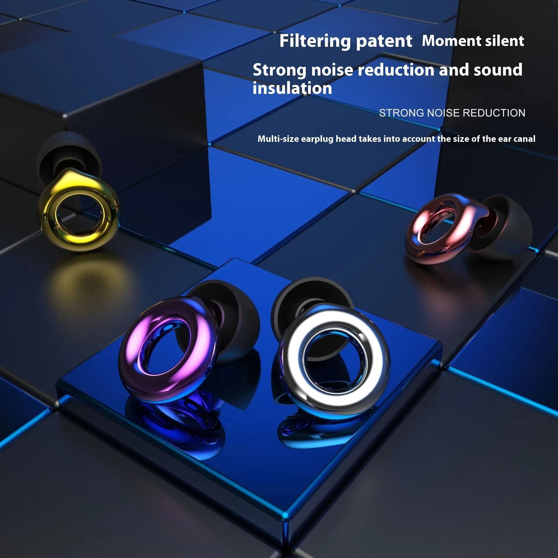 Noise reduction sleep earplugs in five colour options with storage case and spare ear caps