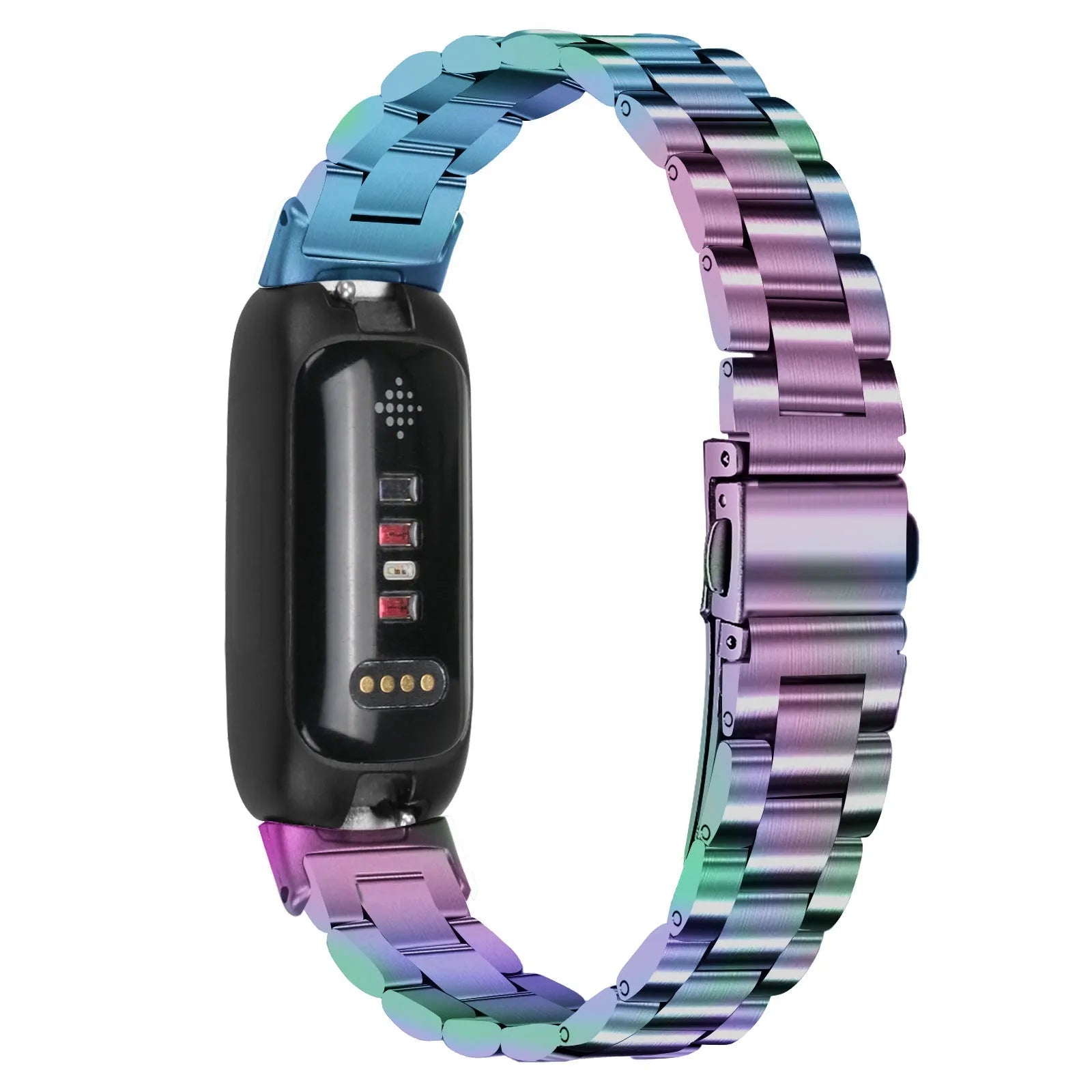 Stainless steel three bead watch strap for Inspire 3 with 12mm interface in silver gold and rose pink finishes