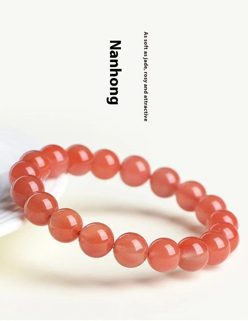 Polished natural South red cherry agate bracelet with round beads in single or three circle style