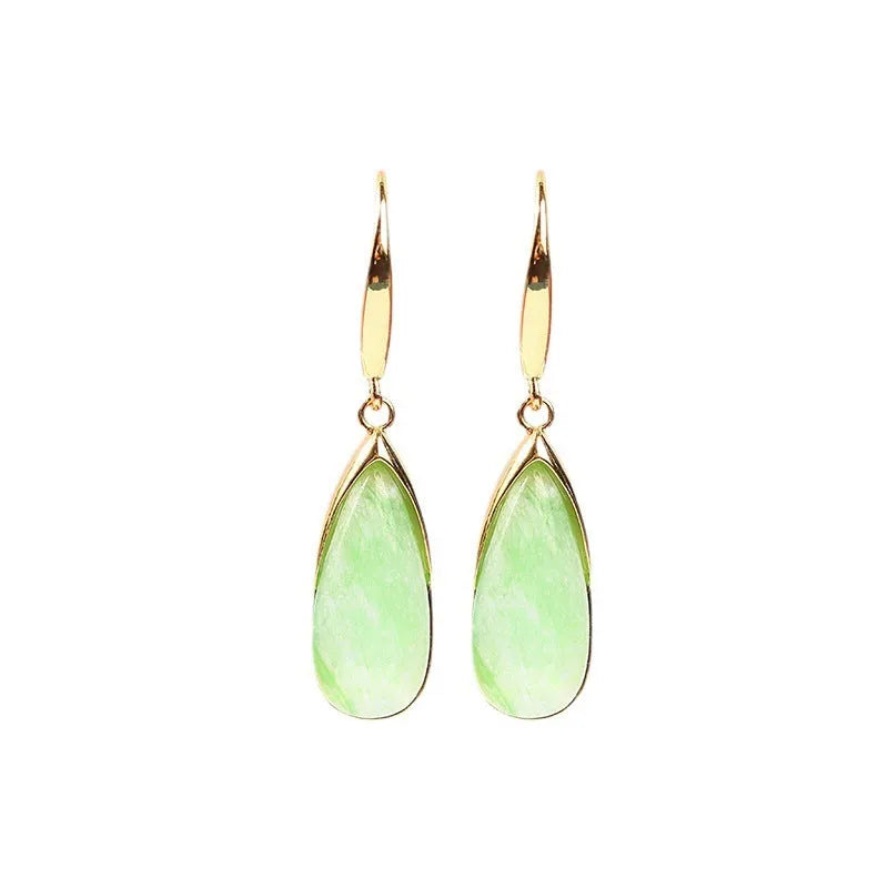 Retro Chinese-style geometric earrings with water droplet elements in CP798 jade colour