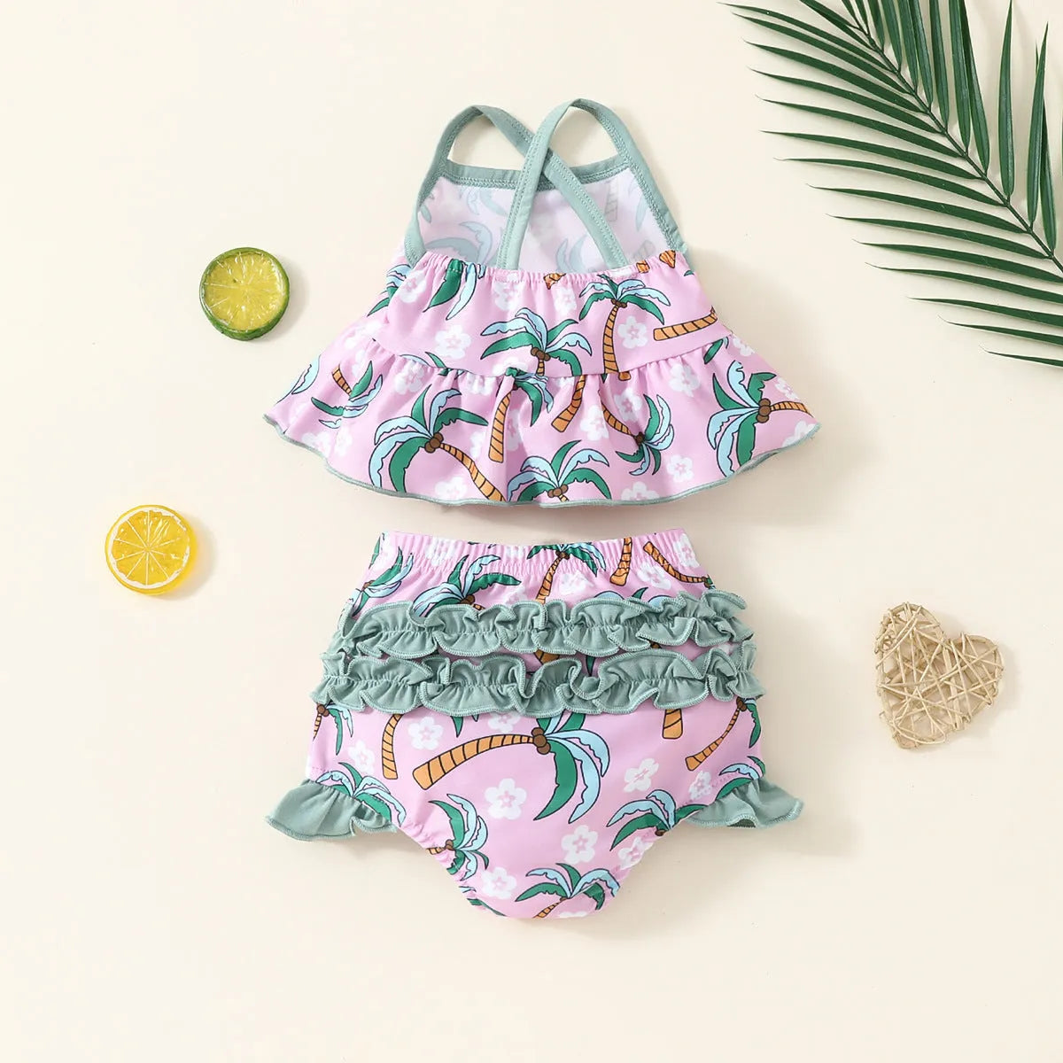 White children's swimsuit two-piece set with top and shorts for beach and pool wear