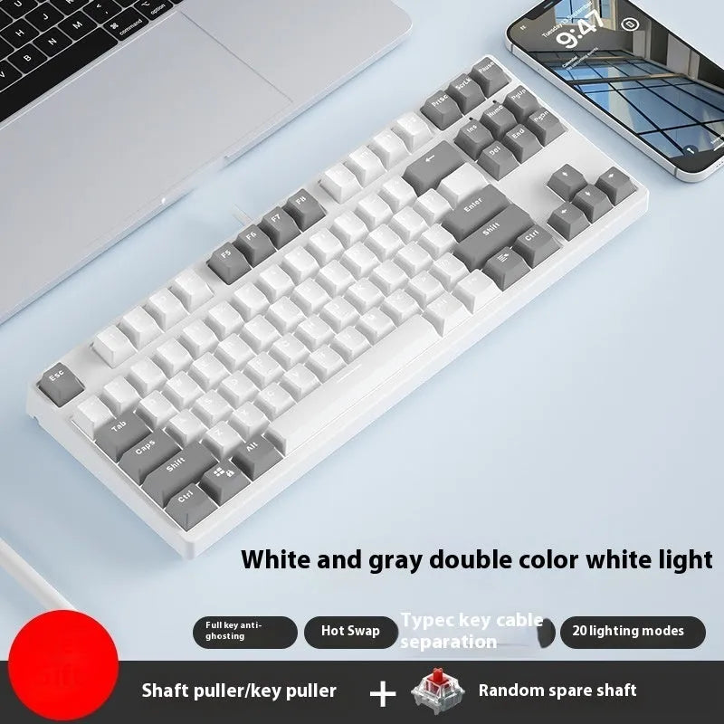 87-key mechanical keyboard with colourful keys on black or white metal chassis