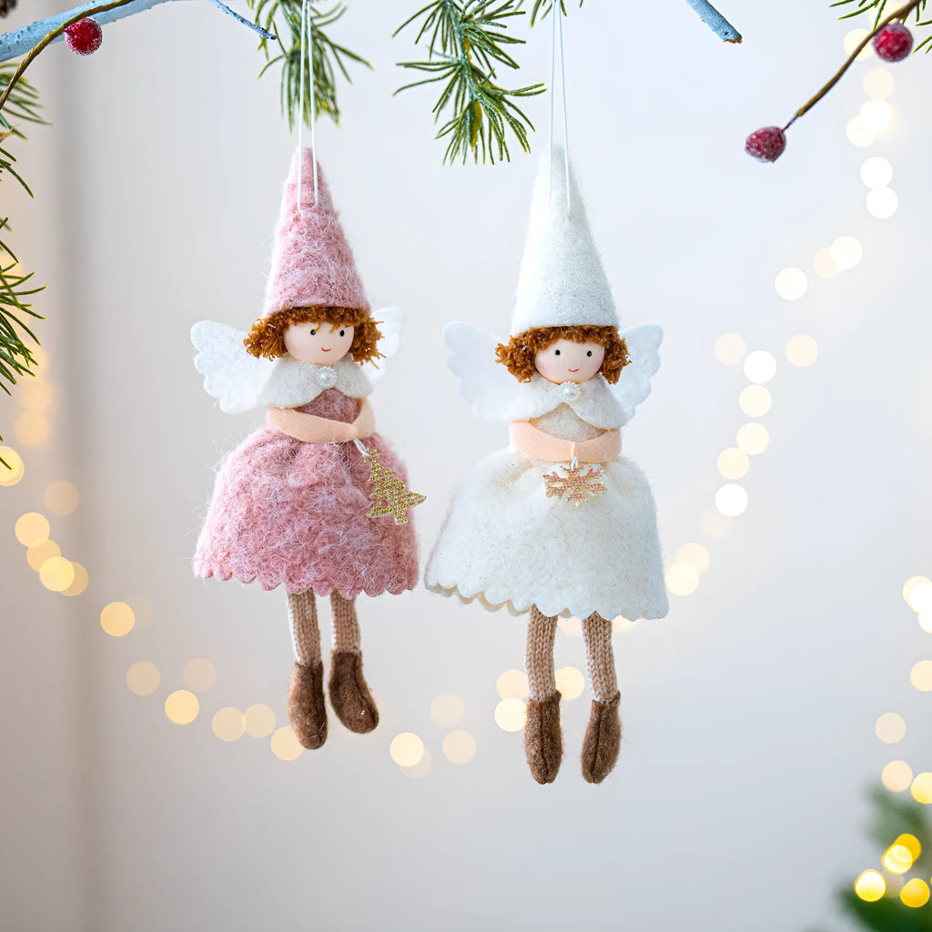 White cloth angel skirt Christmas pendant with plush finish hanging decoration