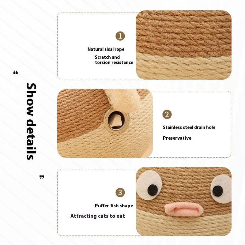 Cube shaped puffer leakage food feeder made of sisal hemp strip measuring 15x15x15cm for dogs and cats