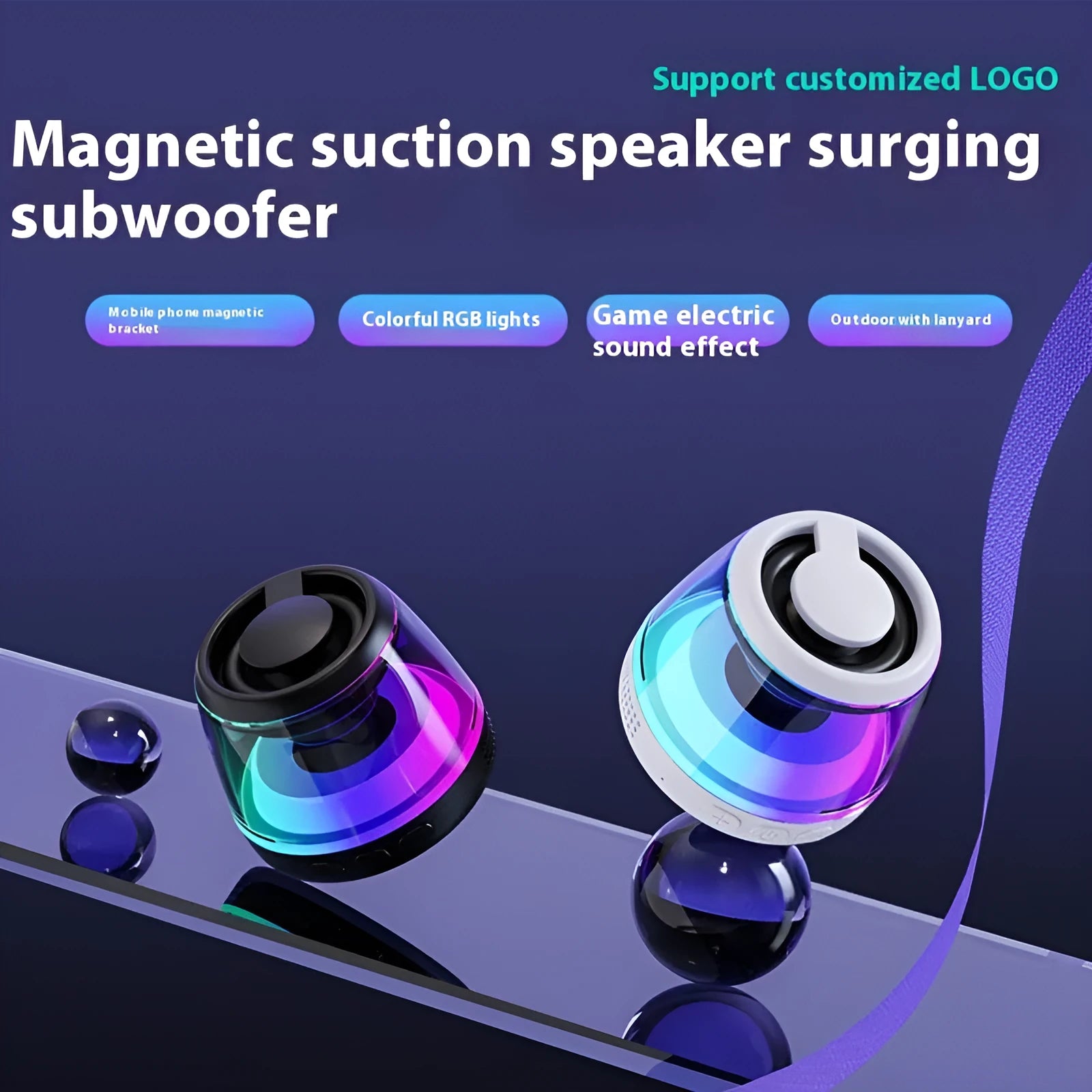 Portable magnetic Bluetooth speaker with ambience light in black or white colour