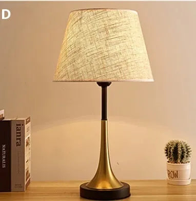 Retro alloy bedside lamp with dimmable LED lights in brown button and speaker style options