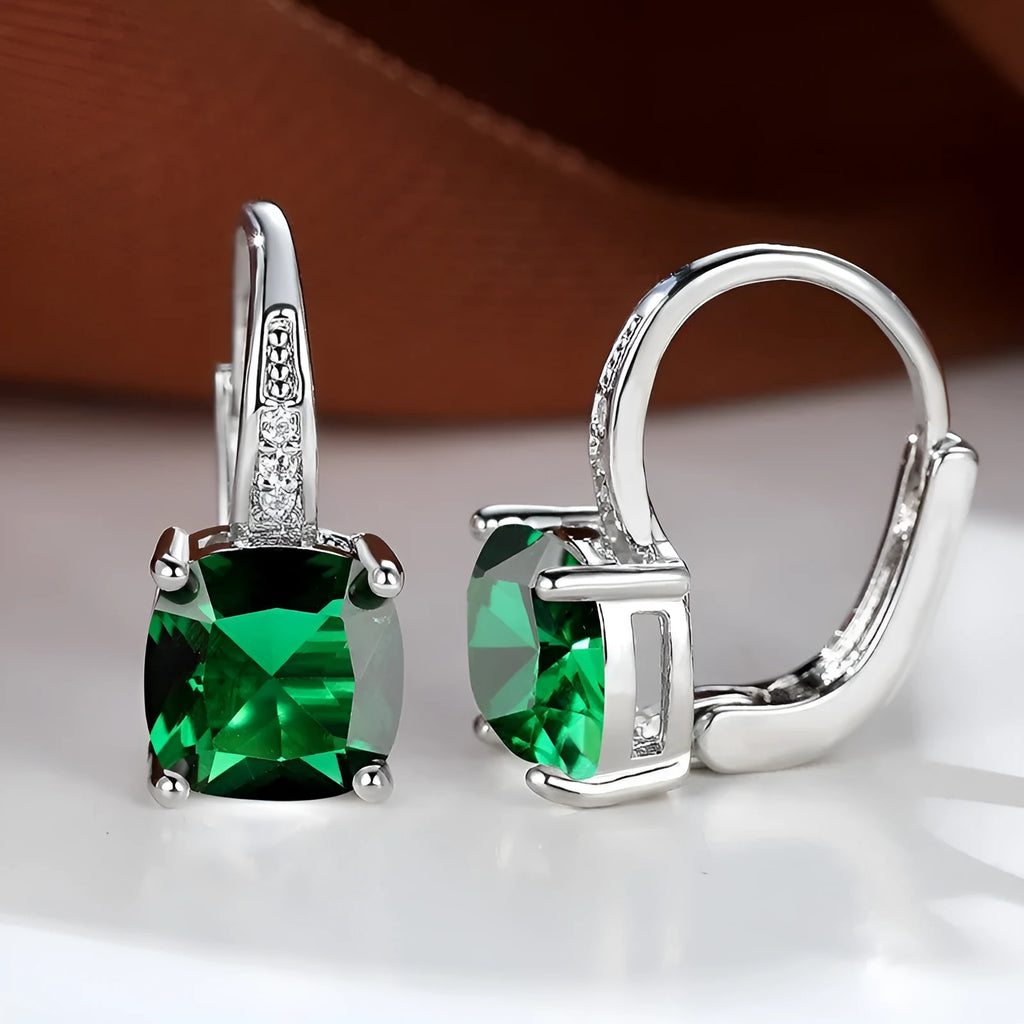 Square zircon geometric ear hooks with Korean fashion design in multiple colour options