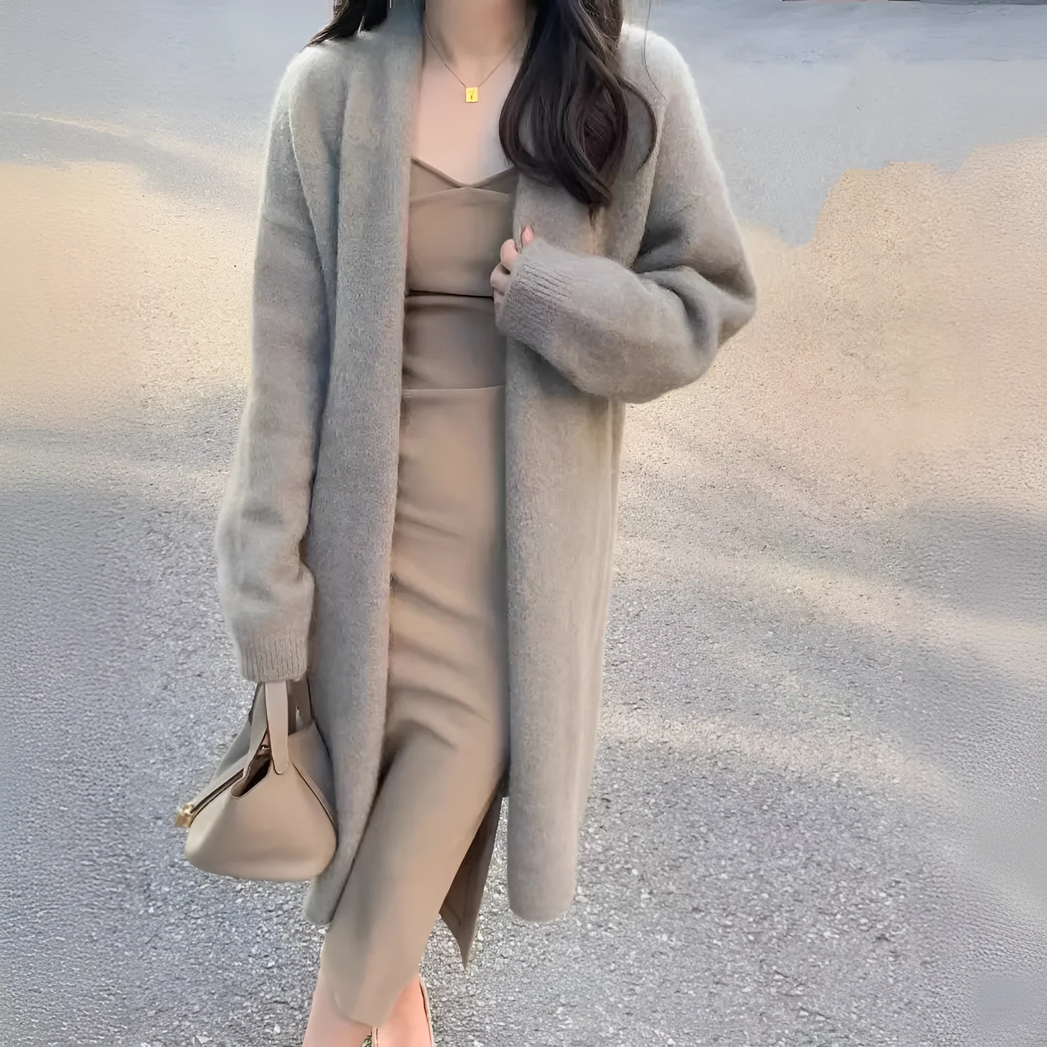 Women's mid-length knitted V-neck cardigan in loose fit available in five colours