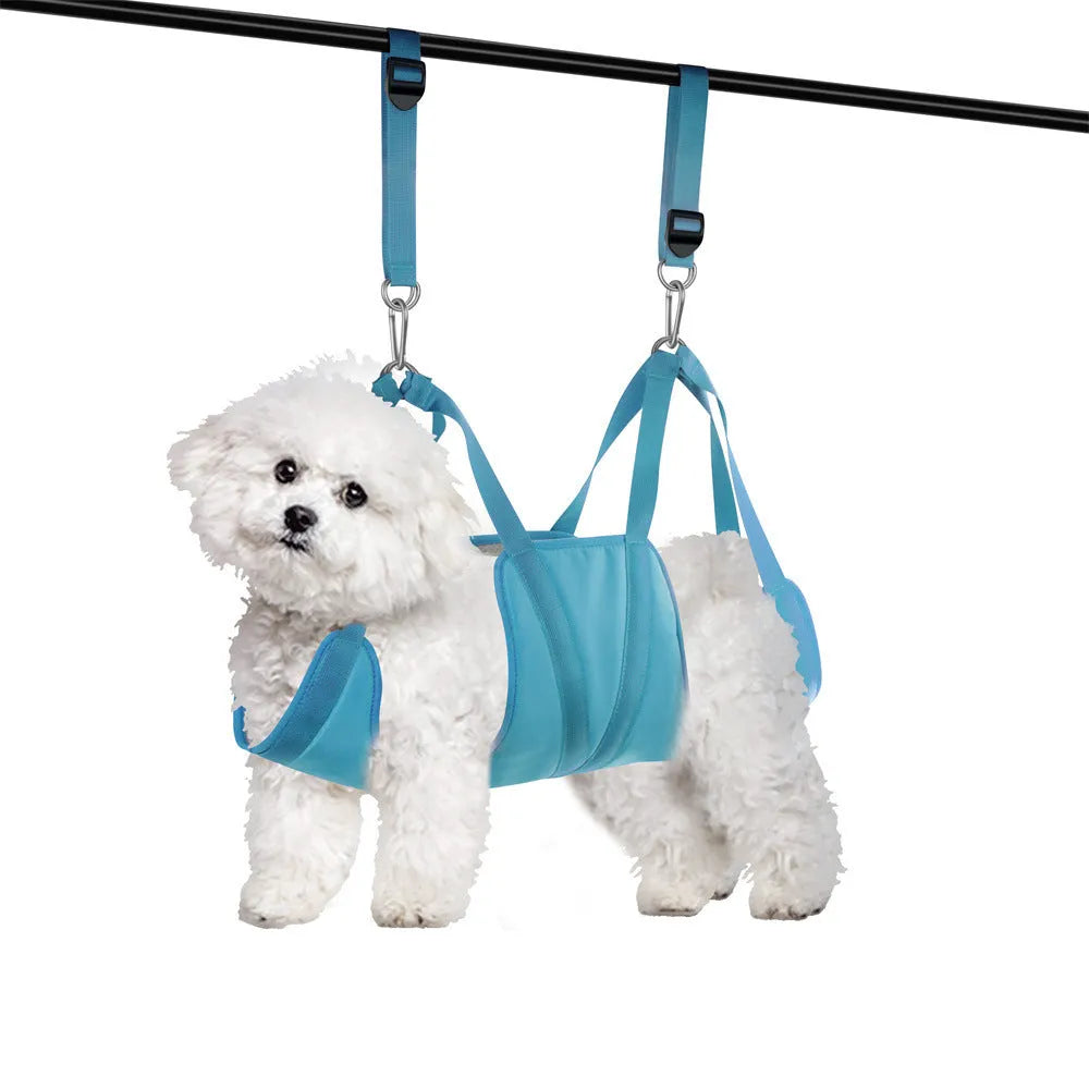 Waterproof pet grooming hammock kit in blue with nail clipper and trimmer for cats and small dogs, M/L