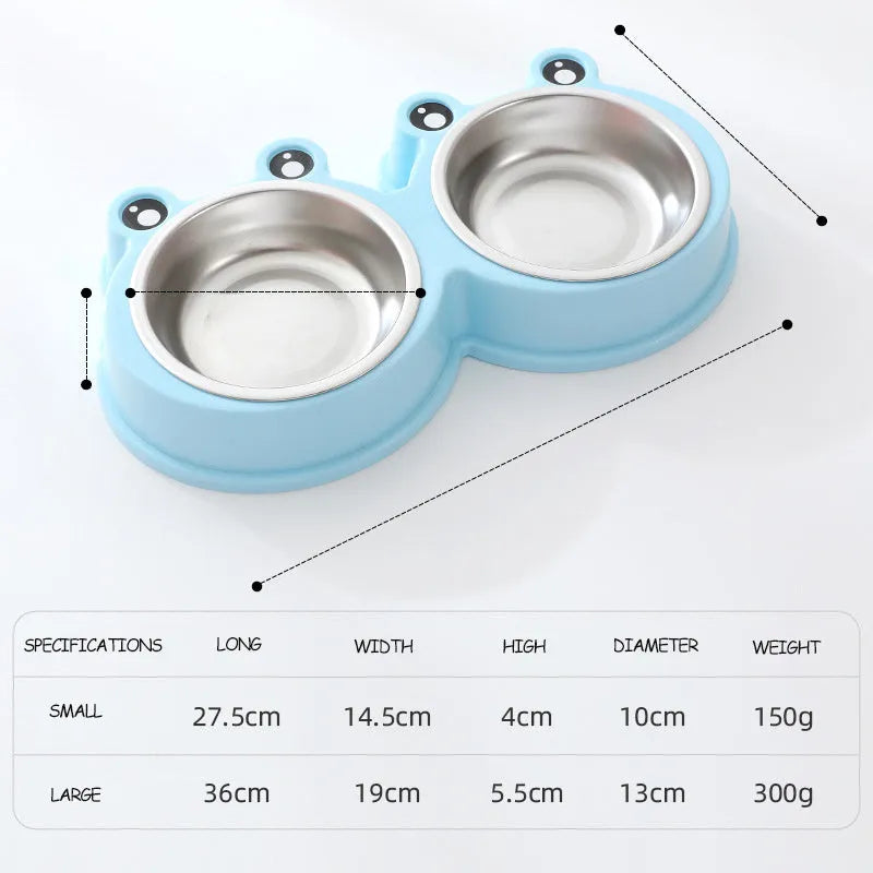 Stainless steel double compartment pet bowl set for cats and dogs in blue colour