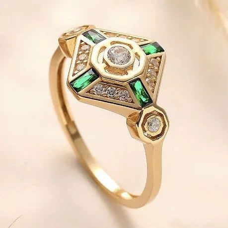 Square geometric women's ring with electroplated lvzuan finish showing ins style design