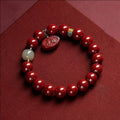 Natural cinnabar emperor sandstone Ping An Fu Lu bracelet for birth year protection in 8mm or 10mm bead size