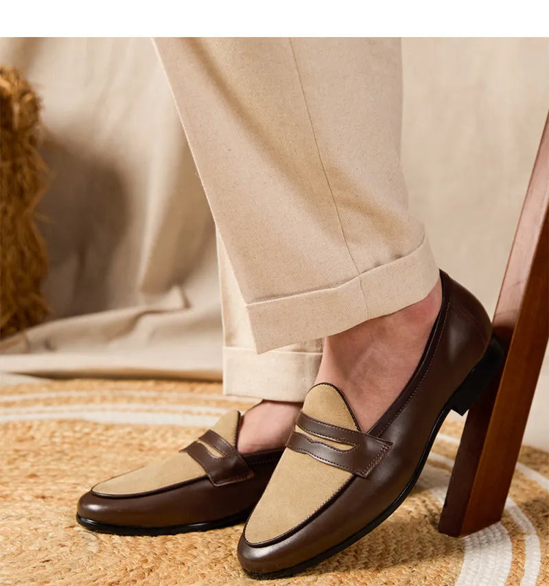 Coffee grey Belgian loafers with suede leather and slip-on design
