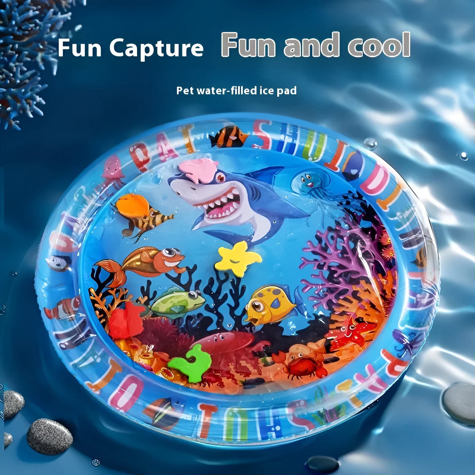 PVC inflatable water cooling mattress for pets in aquatic designs