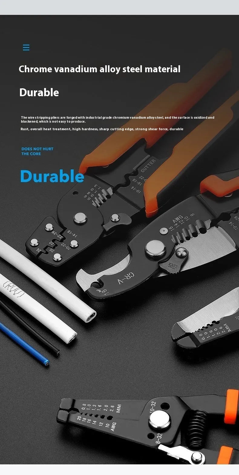 Fully automatic wire stripping pliers tool with high carbon steel blade