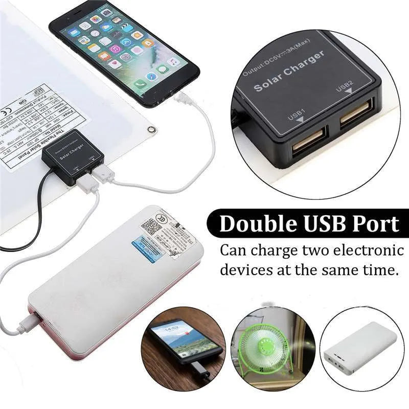 Polysilicon solar panel with dual USB ports for outdoor device charging