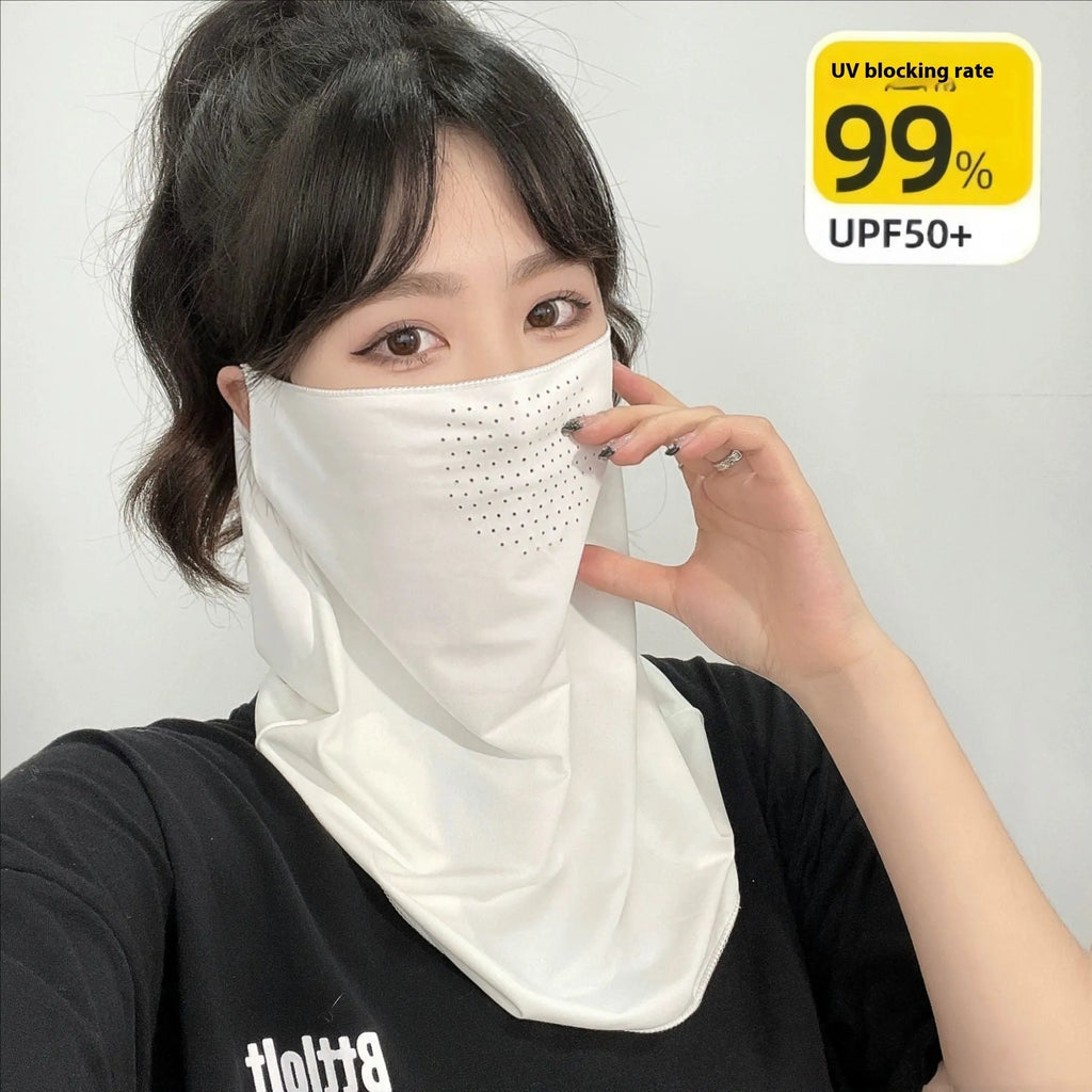 UPF50 breathable nylon outdoor cycling face mask in black, half-cover style, 18cm x 28cm, for sun protection.