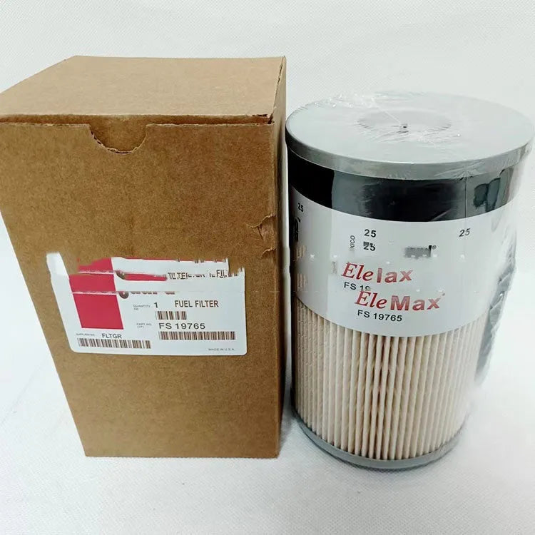 FS19764 diesel fuel filter for generators with dimensions and 10mm ports shown.