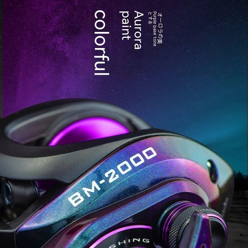 BM2000 fishing reel with colourful water drop wheel and magnetic brake system