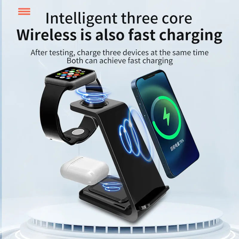 White upright wireless charging phone holder with dual coil technology and TYPE-C connection