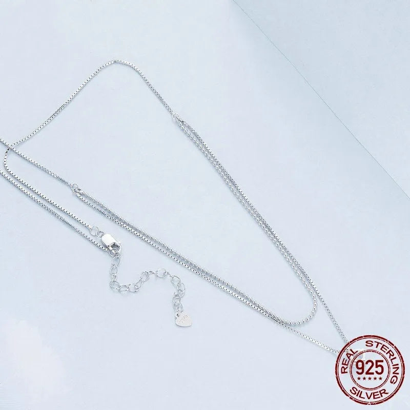 Women's silver double-layer necklace with S925 sterling silver pendant and pearl chain