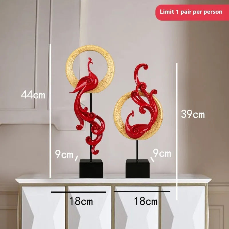 Light luxury synthetic resin phoenix ornament in rose gold silver or red european style craft