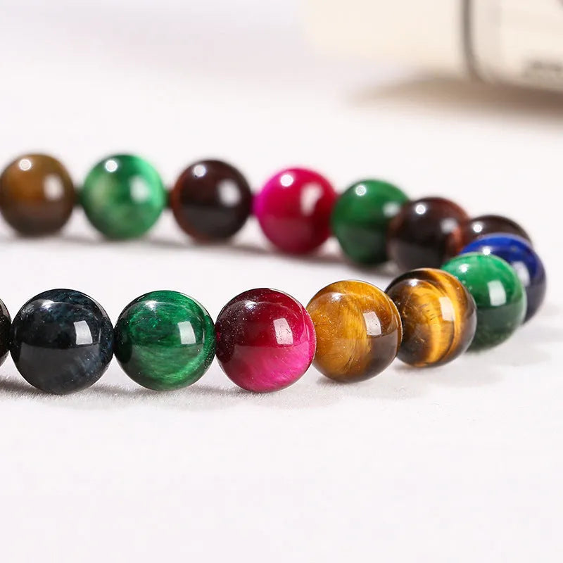 Colourful Tiger Eye stone bracelet with mixed string and round beads