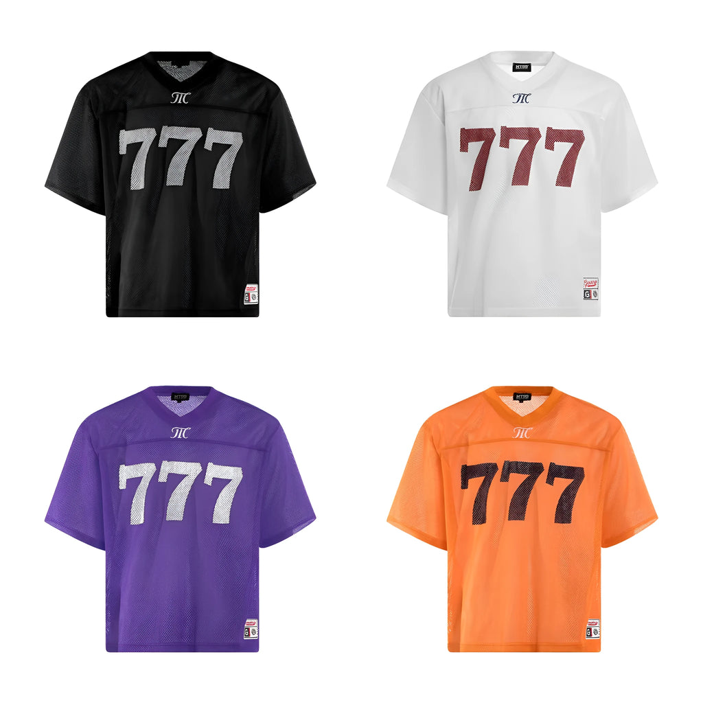 Retro style loose summer t-shirt in black, white, purple, and orange colours