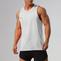 Men's solid colour quick-drying sleeveless sports tank top on a hanger