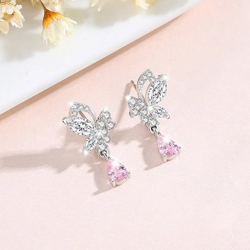 Women's butterfly crystal stud earrings in 925 sterling silver