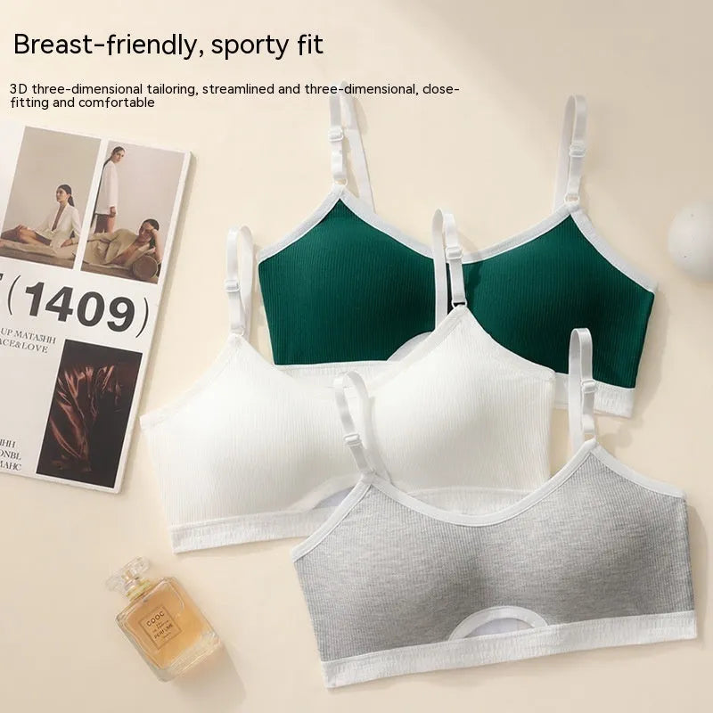 Cotton sports underwear vest set with fixed double-shoulder straps and thin mold cups in various colours