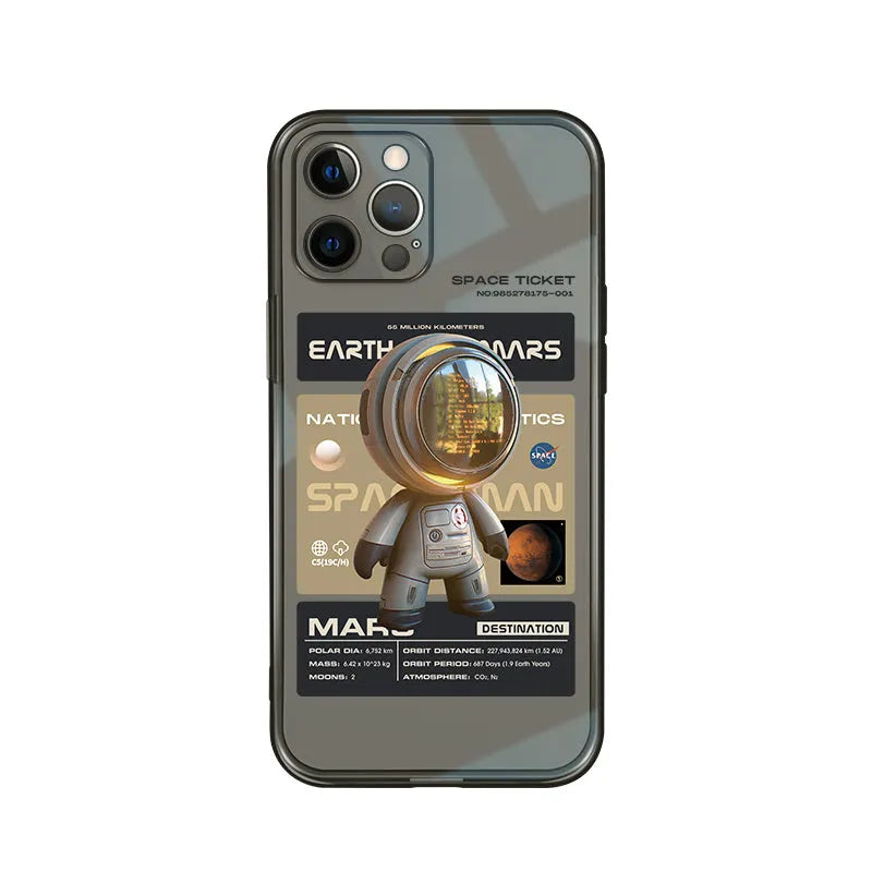 Black Niche Trendy Brand TPU soft phone case for iPhone with Mars Ticket graphic design pattern.