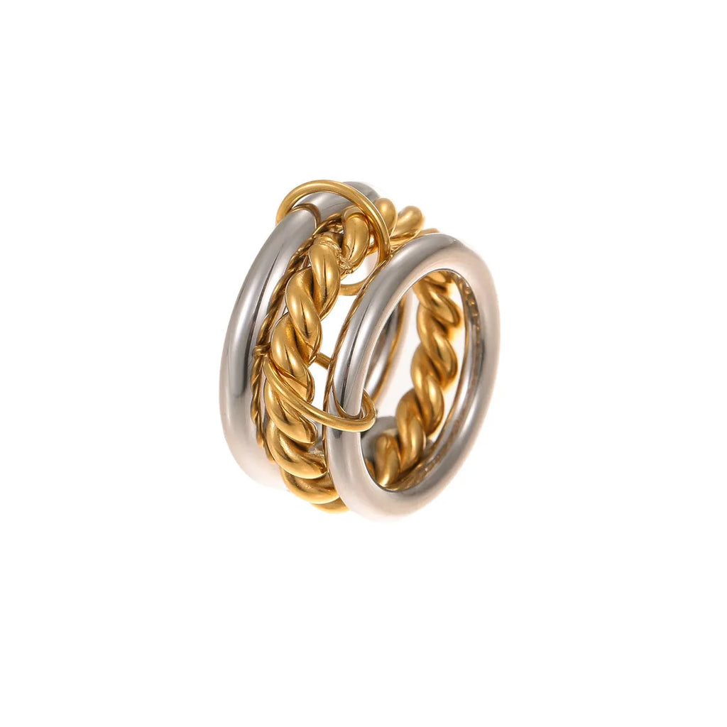 Stacked colour matching stainless steel ring set with 18K gold plating in three colour options