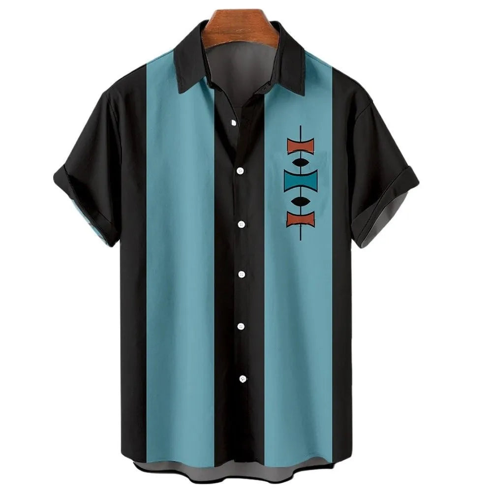 Men's striped Hawaiian short sleeve button-up shirt in a four-sided elastic fabric.