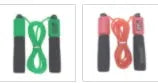 A fitness skipping rope with sponge handles, showing the 3m length and available in black, blue, green, and red colours.