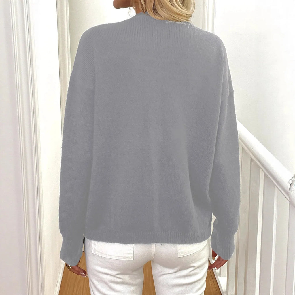 Women's deer plush long sleeve sweater coat in black or grey with irregular street hipster style and princess sleeves