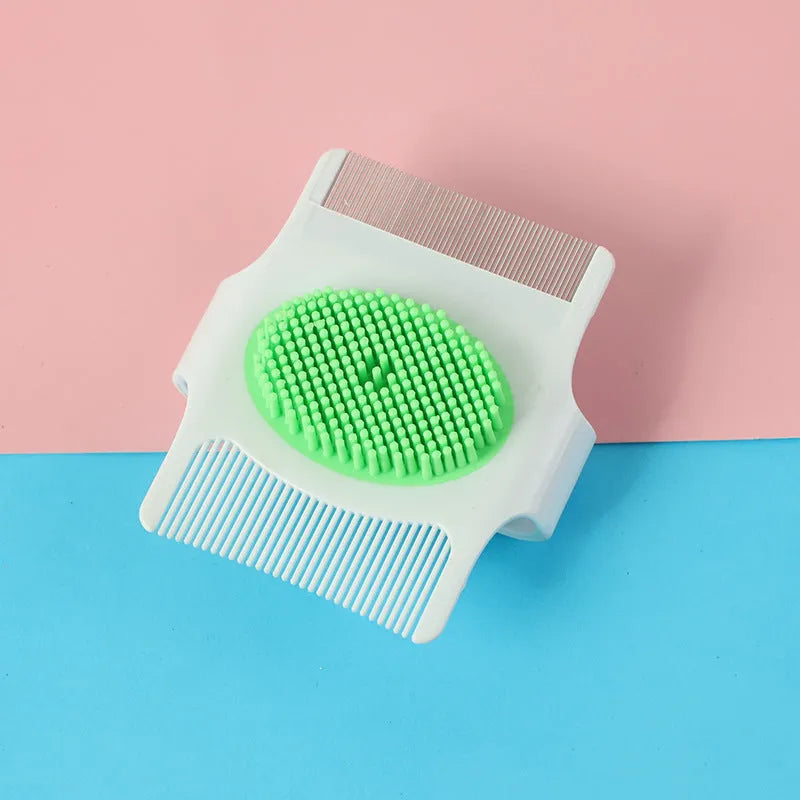 Blue and green multifunctional pet comb dog grooming tool with floating hair removal, massage and flea removal functions