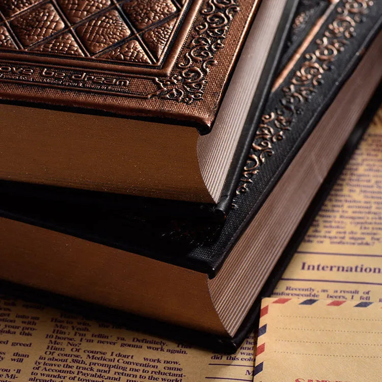 Embossed faux leather notebook with three-dimensional texture in Black Gold or Bronze colour option