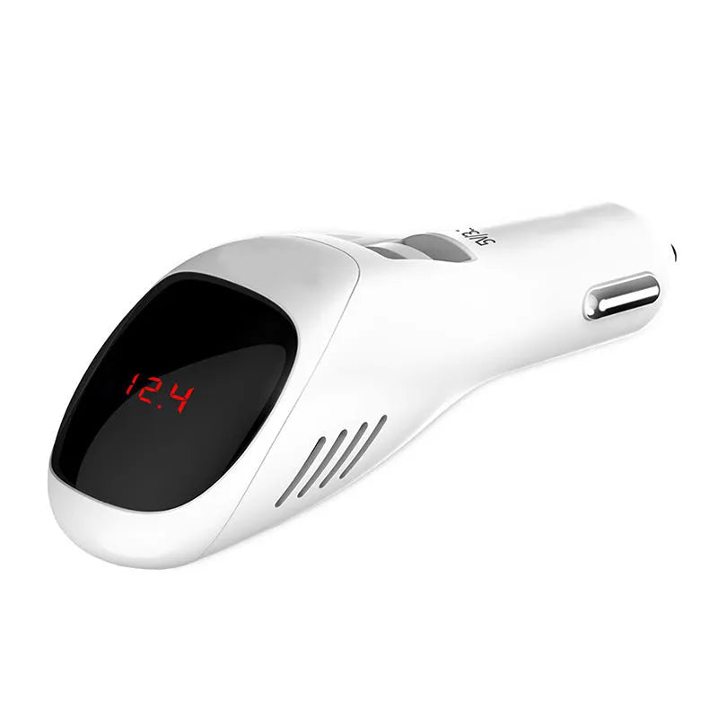 White car USB charger with integrated negative ion air purifier showing compact design