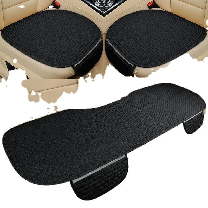 Linen car seat cushion in black and red with hemming detail for business vehicles