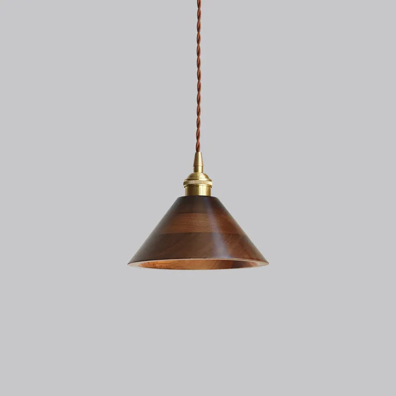 Copper wood art single-head droplight chandelier with an E27 socket.